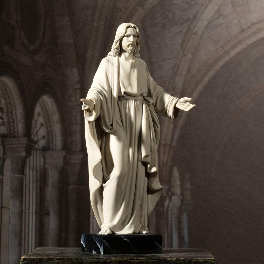 Jesus-Statue, handbemalt, Marmor-Optik, Jesus Christus mit offenen Armen, religiöse Heimdekoration, Kunstharz-Skulptur christliche Heimdekoration, 30,5 cm