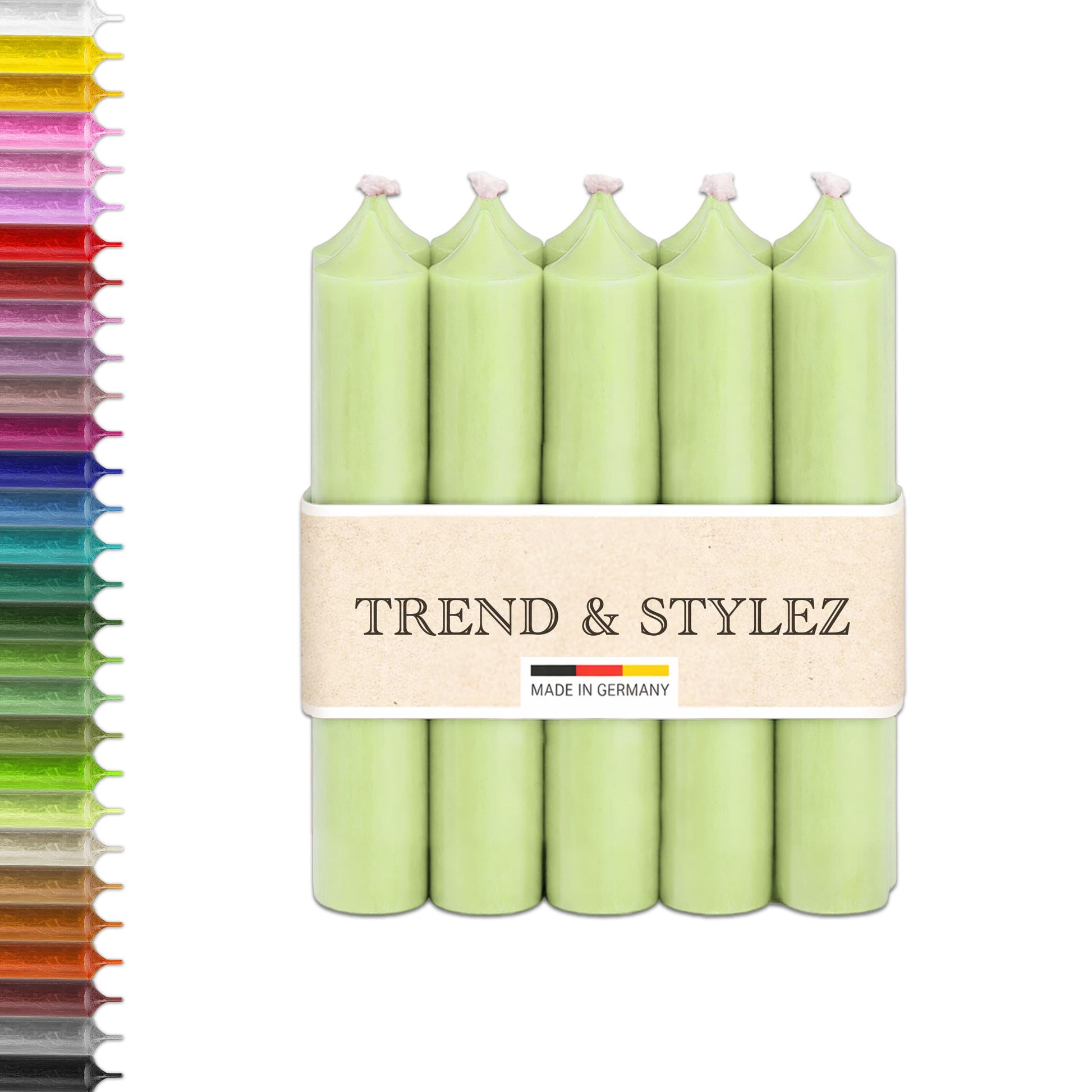 10 Bunte Spitzkerzen durchgefärbt 100x22mm | RAL Stabkerzen mit 8h+ Brenndauer | Ohne Tropfen & Rußen | Tafelkerzen für Leuchter | Made in Germany (Pastellblau)