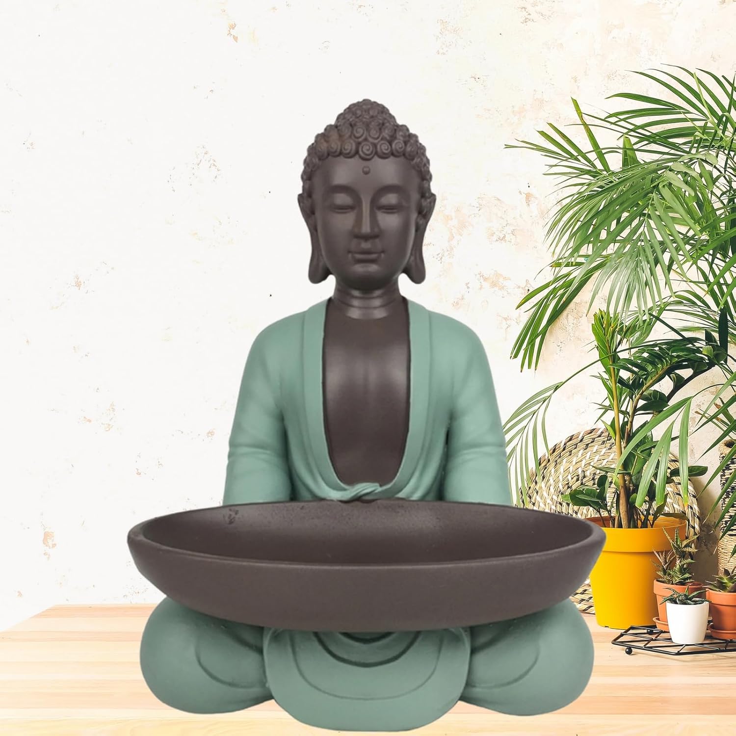 Leere Figur Buddha – Dekoration Zen und Feng Shui – für eine entspannende und spirituelle Atmosphäre – Geschenkidee Glücksbringer – Höhe: 20 cm – Farbe: Grün und Braun – Zen'Light