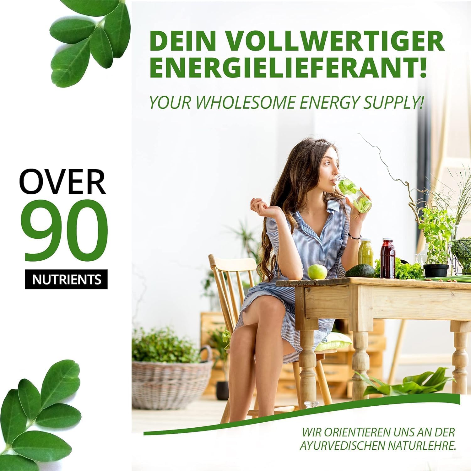 Moringa Energy Tabletten 3800mg - 180 Tage Vorrat - Moringa hochdosiert, mit Vitaminen, Proteinen & Aminosäuren in Ayurveda Spitzen-Qualität - Vegan & Glutenfrei - von MoriVeda - 360 Presslinge