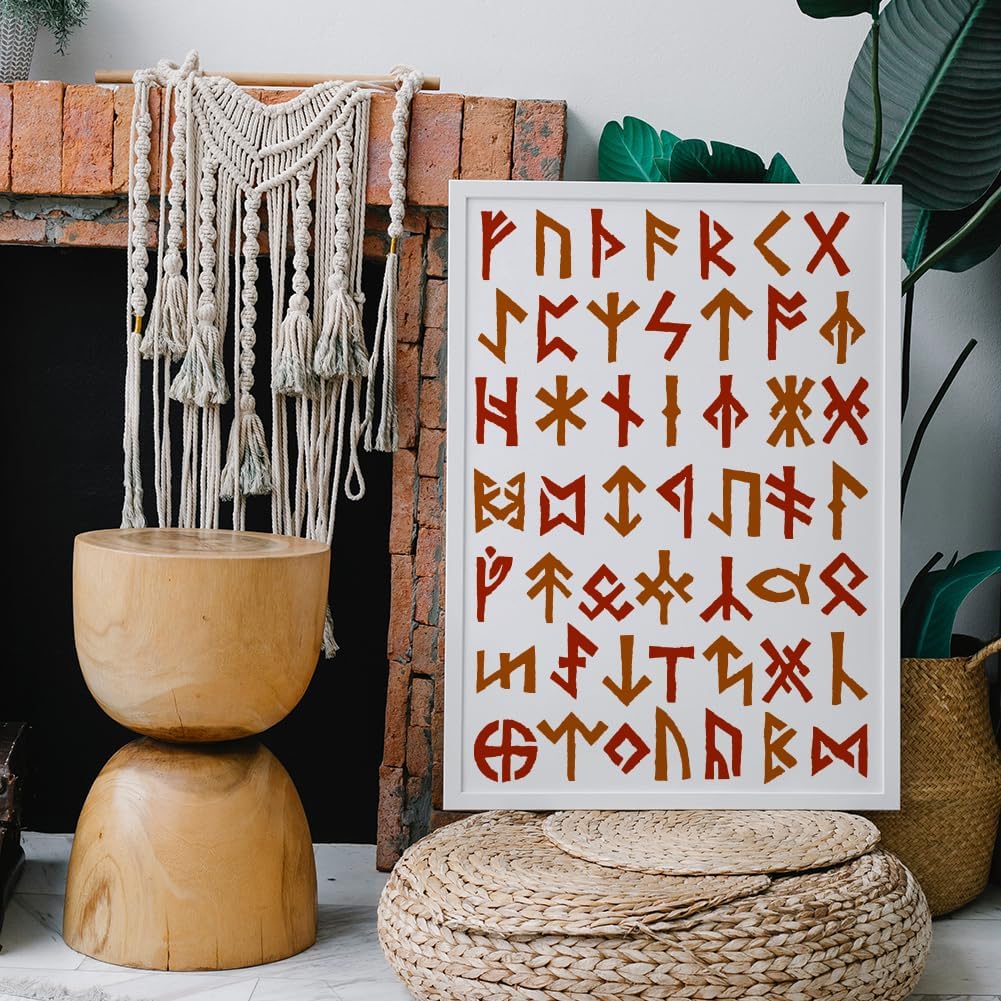 FINGERINSPIRE Wikinger Runen Malschablone 21x29.7 cm Wiederverwendbare Alte Alphabet Schablone Wikinger Thema Runen Muster Bastelschablone Zum Malen Auf Wand Holzmöbel Heimdekoration Heimdekoration