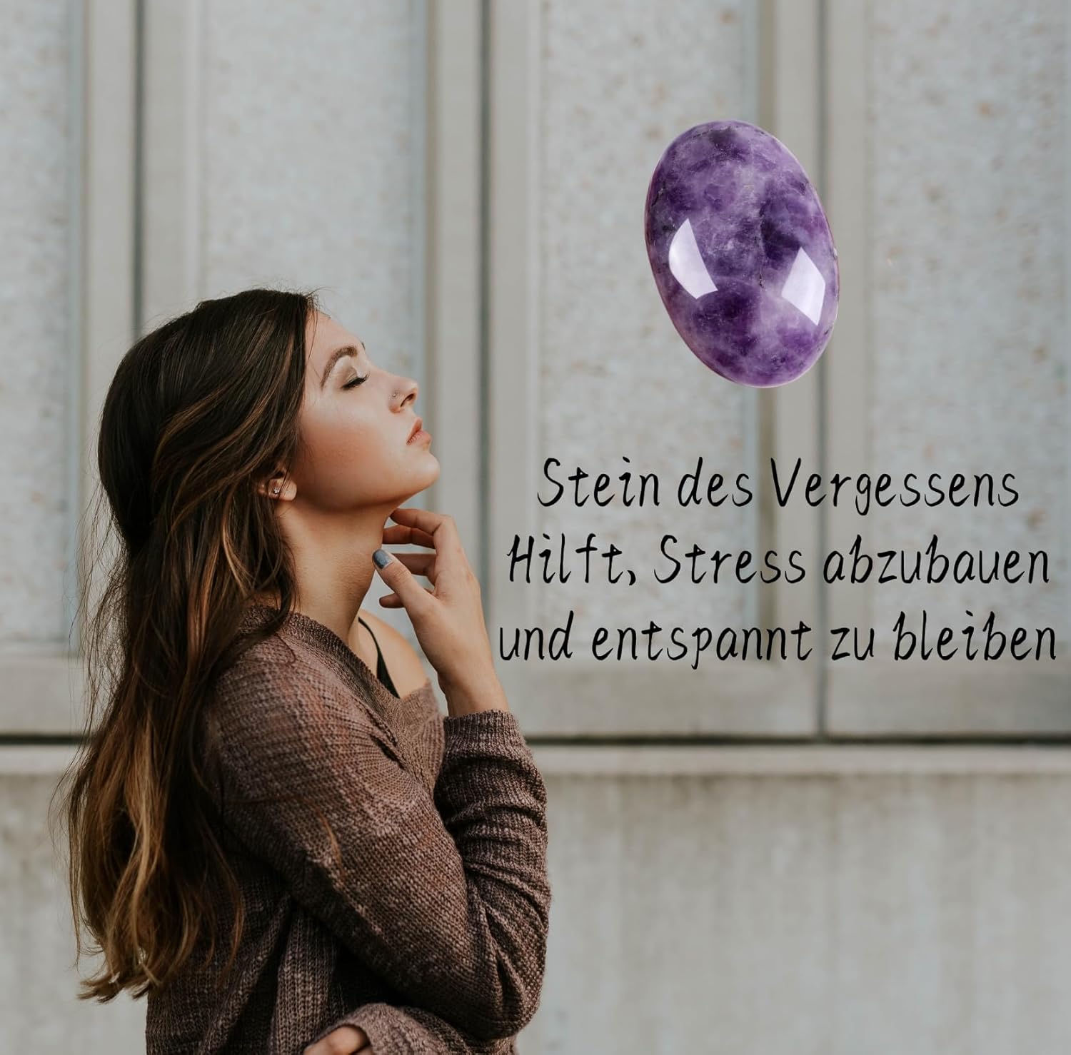 QINJIEJIE Groß Amethyst Edelsteine 2.4" Ovale Kristalle Natürliche Steine Sorgensteine Handschmeichler Stein Kristall Spirituelle Geschenke Reiki Meditation Deko 1PC