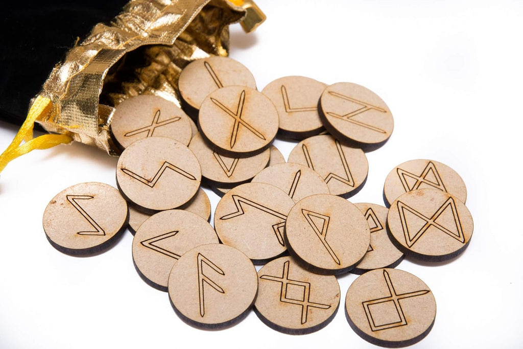 wiccan star Runen Steine ​​Set (25 Stück) mit Geschenkbeutel mit Bedeutung & 5 Runen orakel Technik (auf Englisch)