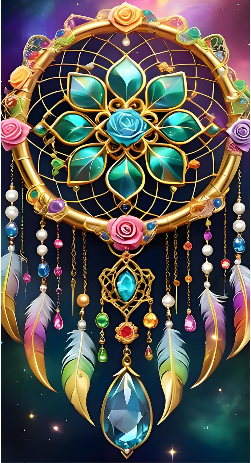 DPHERO DIY Traumfänger Diamant Painting Kits Bilder für Erwachsene Anfänger,5D Mandala Diamond Painting Set,DIY Runde Steine Feder Diamant Kunst Kits, Diamant Art für Zuhause Dekor 40x70 cm