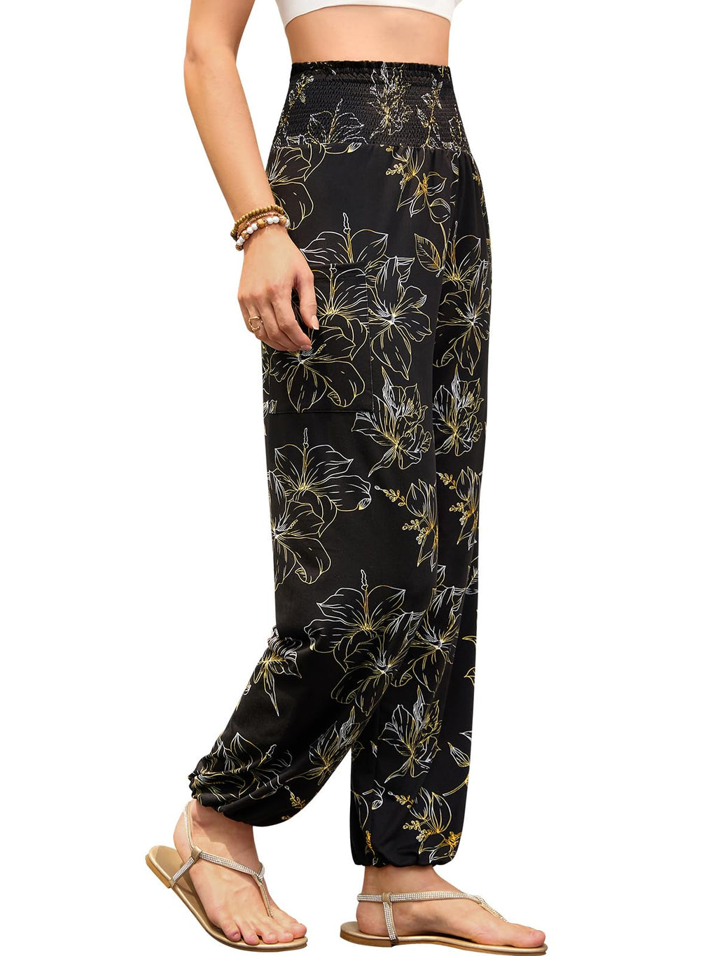 QIANXIZHAN Women's Harem Pants, High Waist Yoga Boho Trousers with Pockets