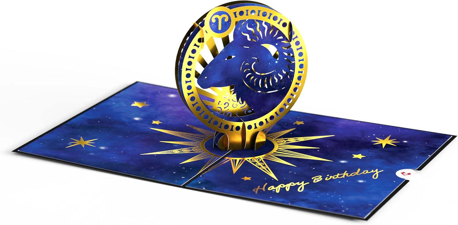 Lovepop® Sternzeichen Widder Geburtstag 3D Pop-Up Karte Geburtstagskarte Zodiac Aries | Hochwertige Gold-Effekte | Fach für Geld & Gutscheine | Premium-Umschlag