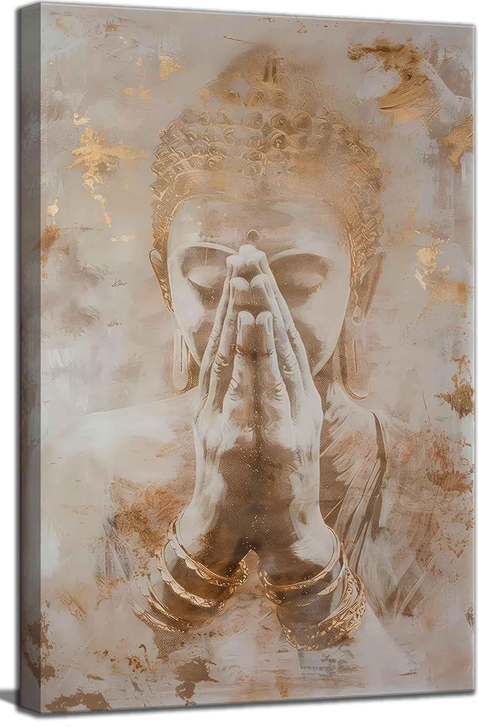Gold Buddha Canvas Wall Art Abstract Buddhism Worship Painting Decor Pictures Zen Spiritual Meditation Posters Prints for Meditation Room Living Room Modern Spiritual Yoga Spa Bedroom Decoration