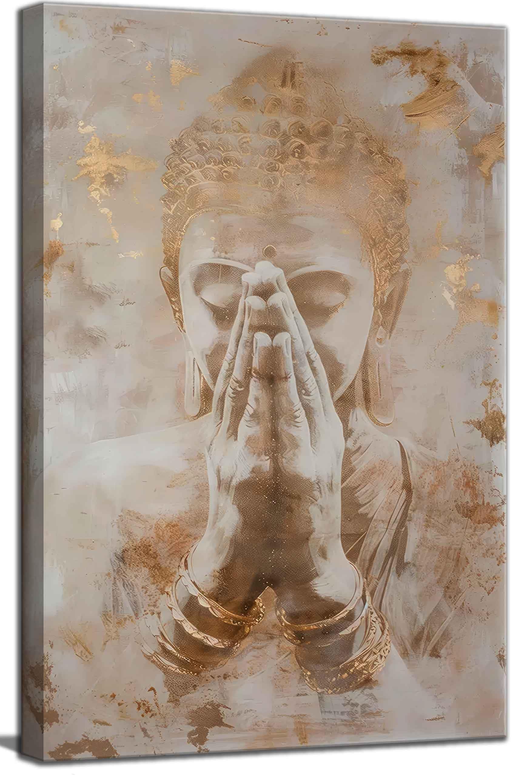 Gold Buddha Canvas Wall Art Abstract Buddhism Worship Painting Decor Pictures Zen Spiritual Meditation Posters Prints for Meditation Room Living Room Modern Spiritual Yoga Spa Bedroom Decoration