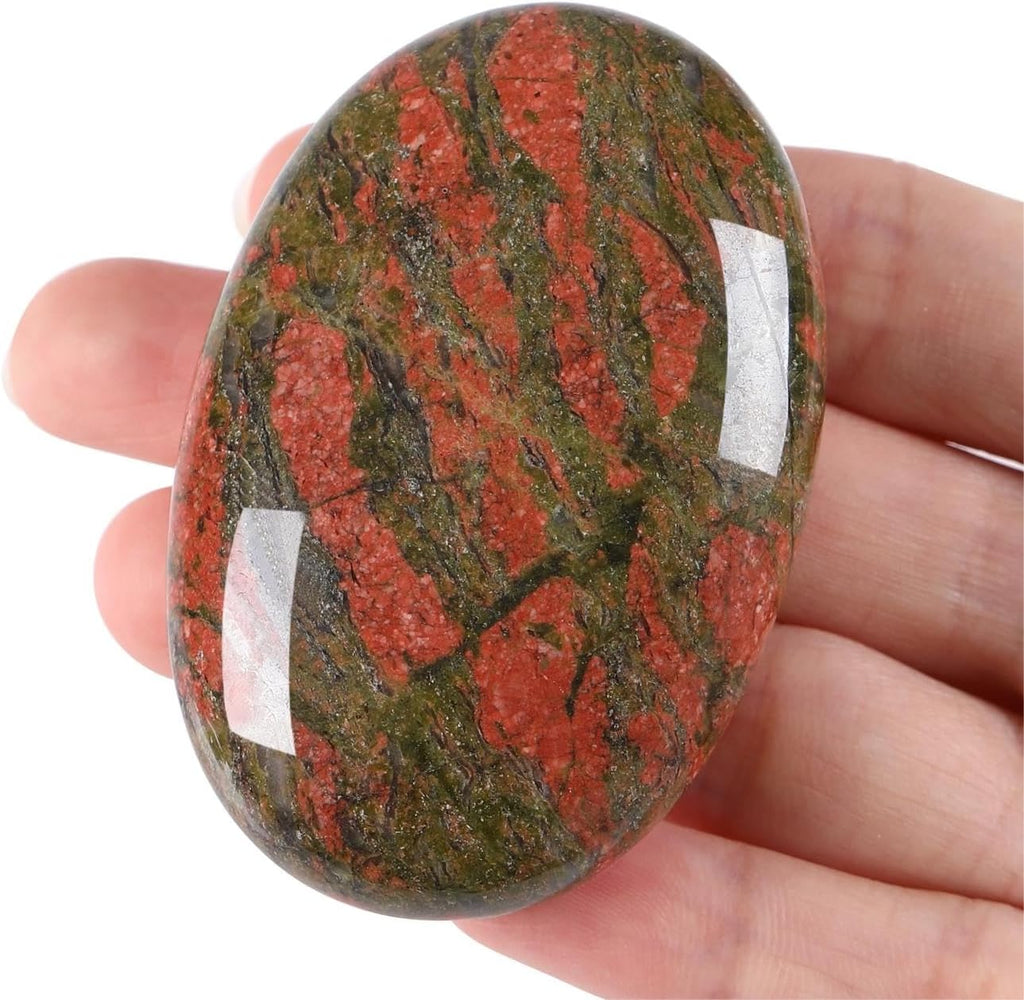 QINJIEJIE Groß Unakite 2.4" Ovale Kristall Natürliche Kristalle Edelsteine Sorgensteine Handschmeichler Stein Polierte Steine Reiki Steine für Angst zu Lindern Spirituelle Geschenke 1PC