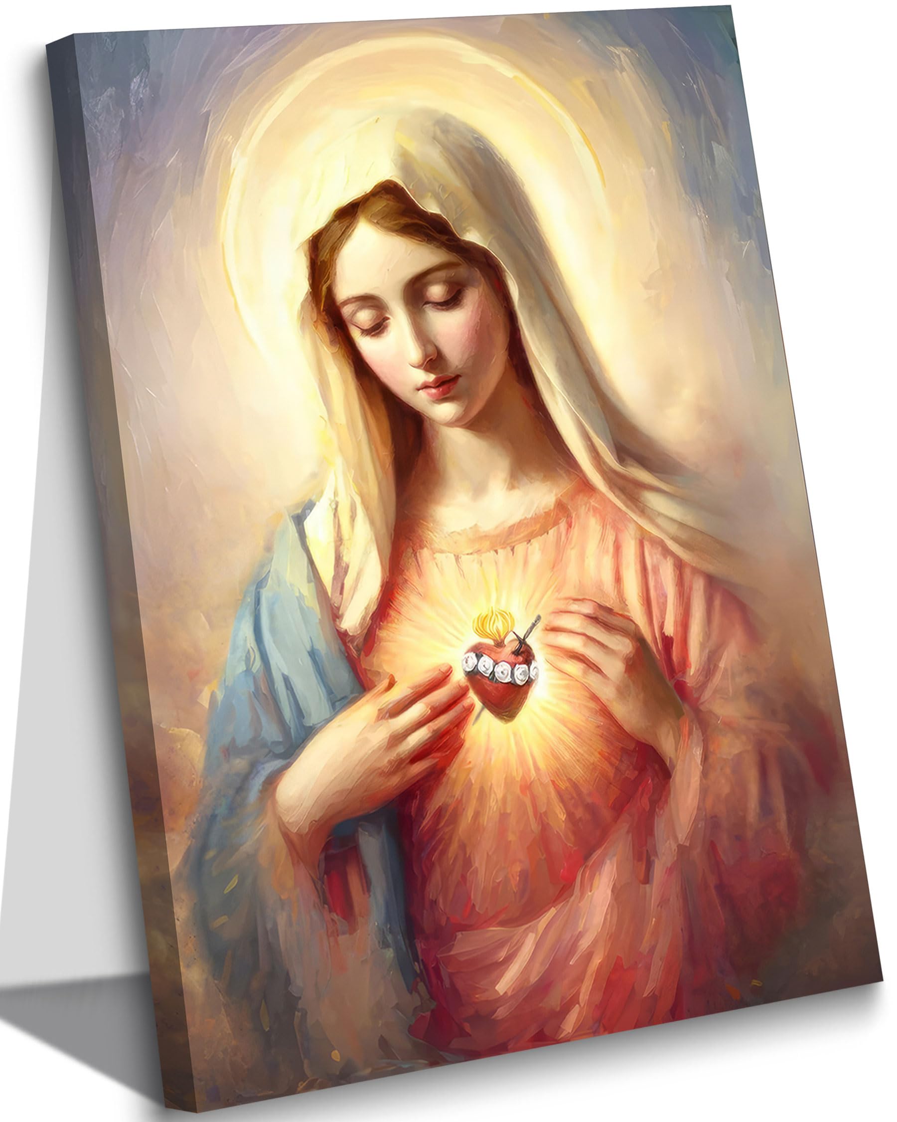 Jesus Sacred Heart Canvas Wall Art Painting Christian Poster Print Divine Mercy Picture Religious Spiritual Wall Decor for Bedroom Living Room 16x24in Framed