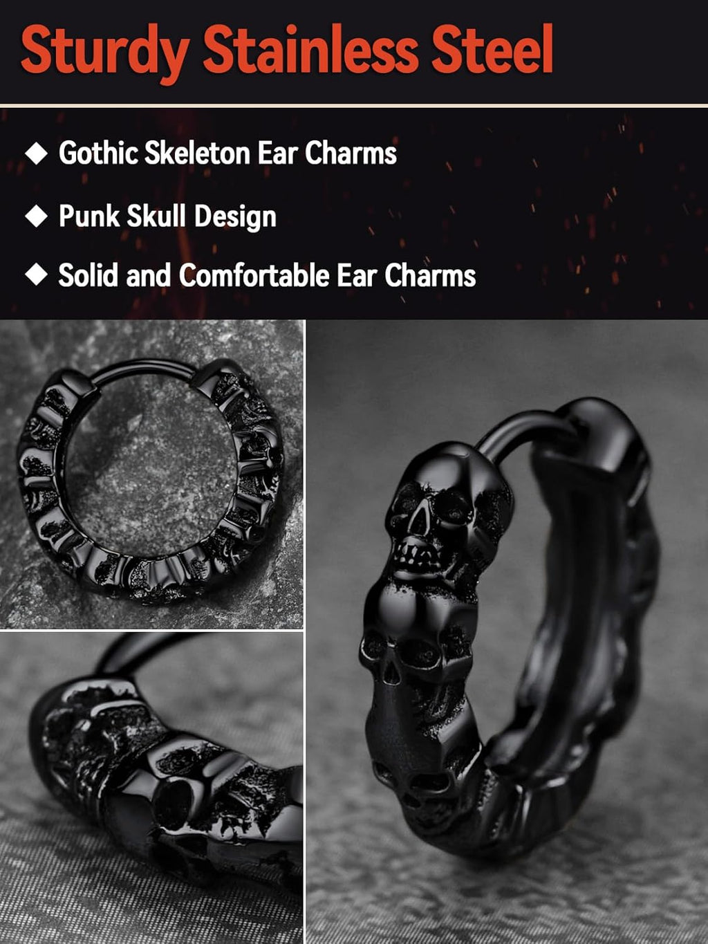FaithHeart Edelstahl Totenkopf Ohrstecker für Herren Damen Punk Gotik Schädel Ohrring Piercing Creolen Ohrstecker für Weihnachten Valentinstag Halloween