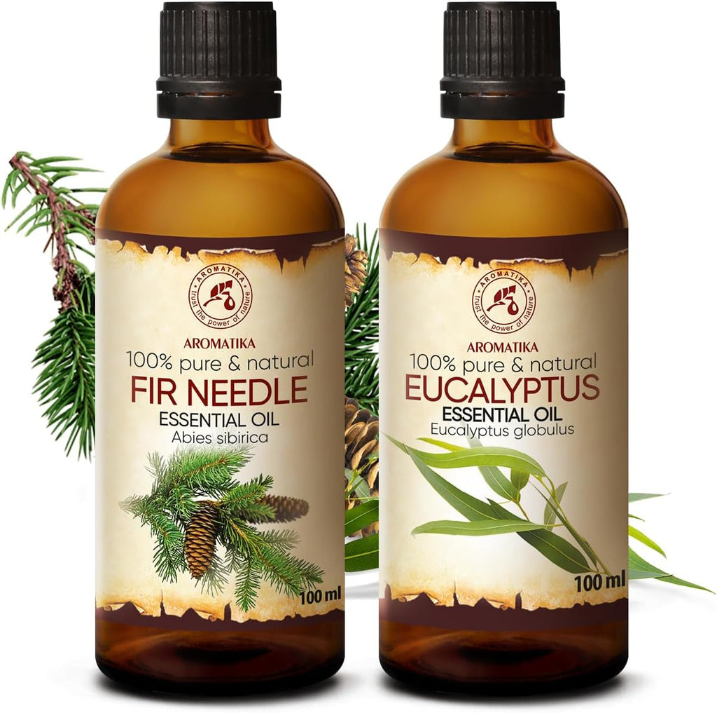 Ätherische Öle Set - 2x100ml - Fichtennadel Öl - Eukalyptusöl - Aromatherapie Geschenkset - Reine Nadelöle für Diffusers und Duftlampen - Öle für Seifenherstellung - Öle für Kerzen