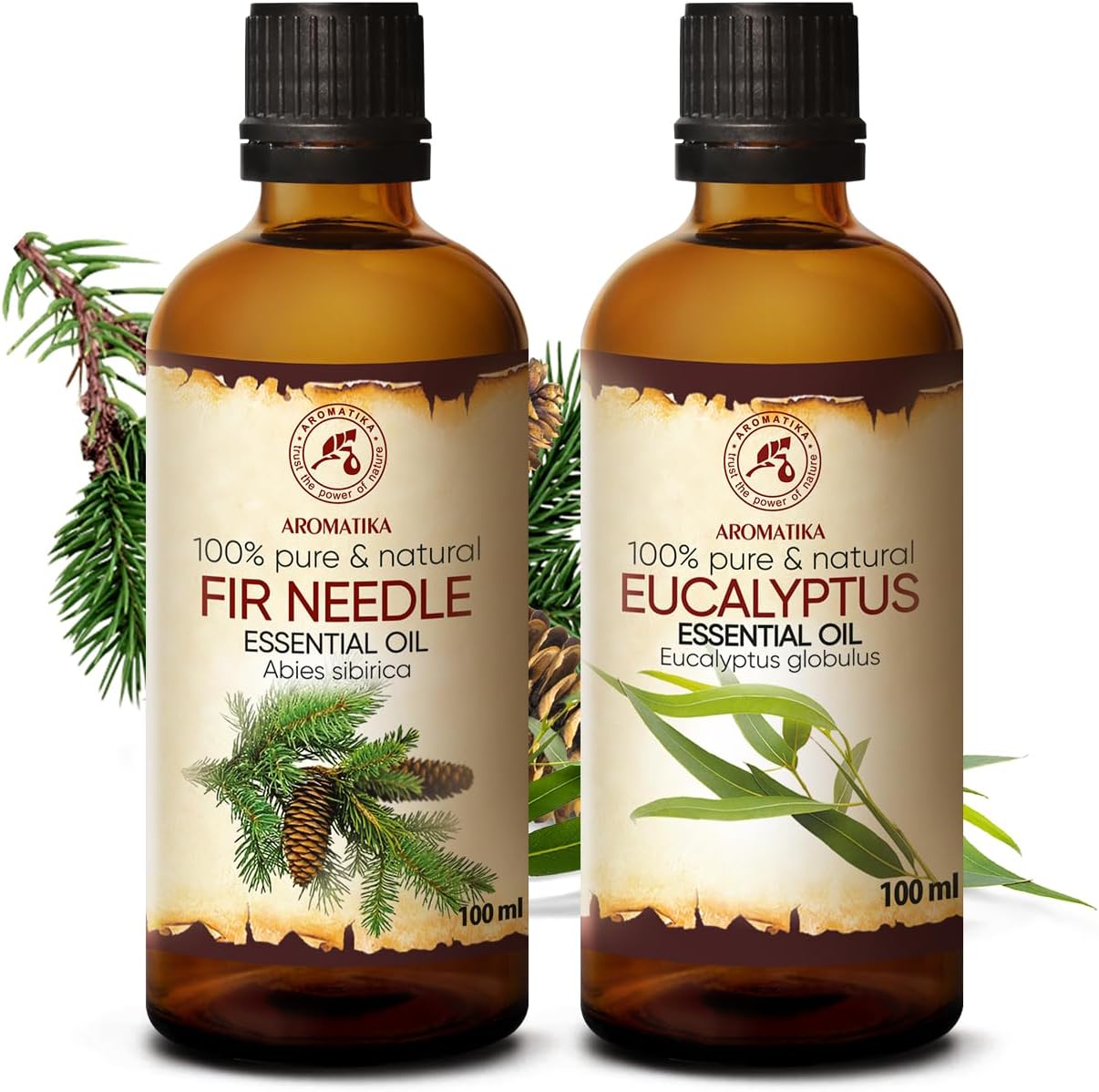 Ätherische Öle Set - 2x100ml - Fichtennadel Öl - Eukalyptusöl - Aromatherapie Geschenkset - Reine Nadelöle für Diffusers und Duftlampen - Öle für Seifenherstellung - Öle für Kerzen