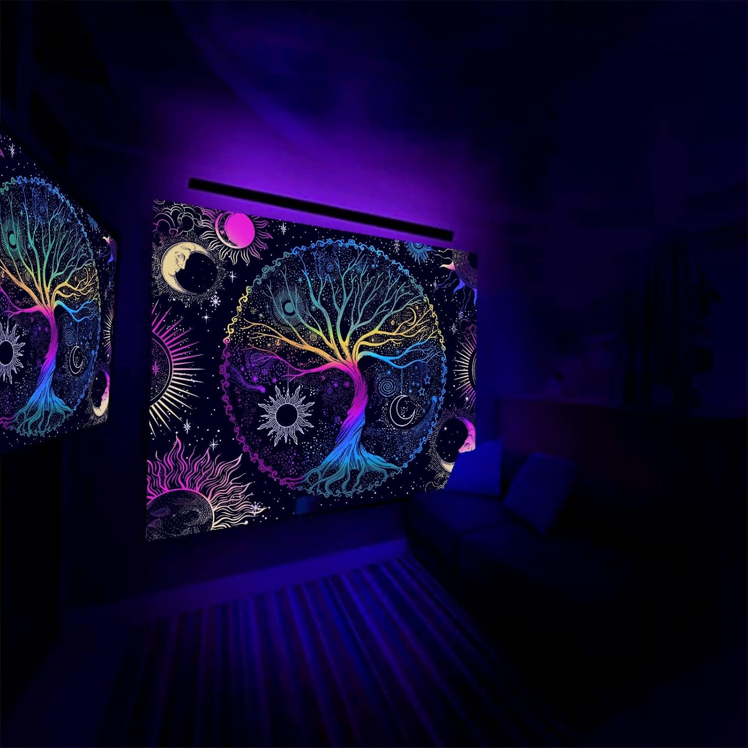 AACKart Blacklight Wall Tapestry, Spiritual Tree of Life Tapestries