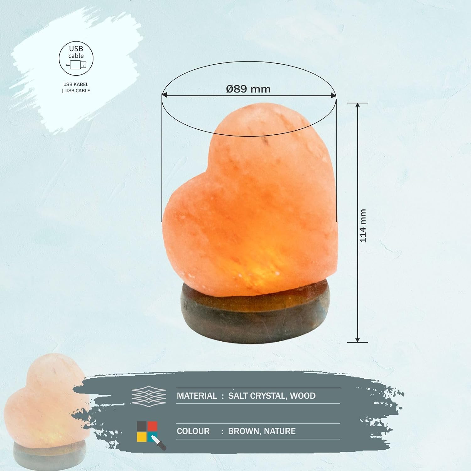 GLOBO 28306 Salt Crystal Lamp Table Lamp Salt Crystal Lamp LED Salt Lamp Heart Shape