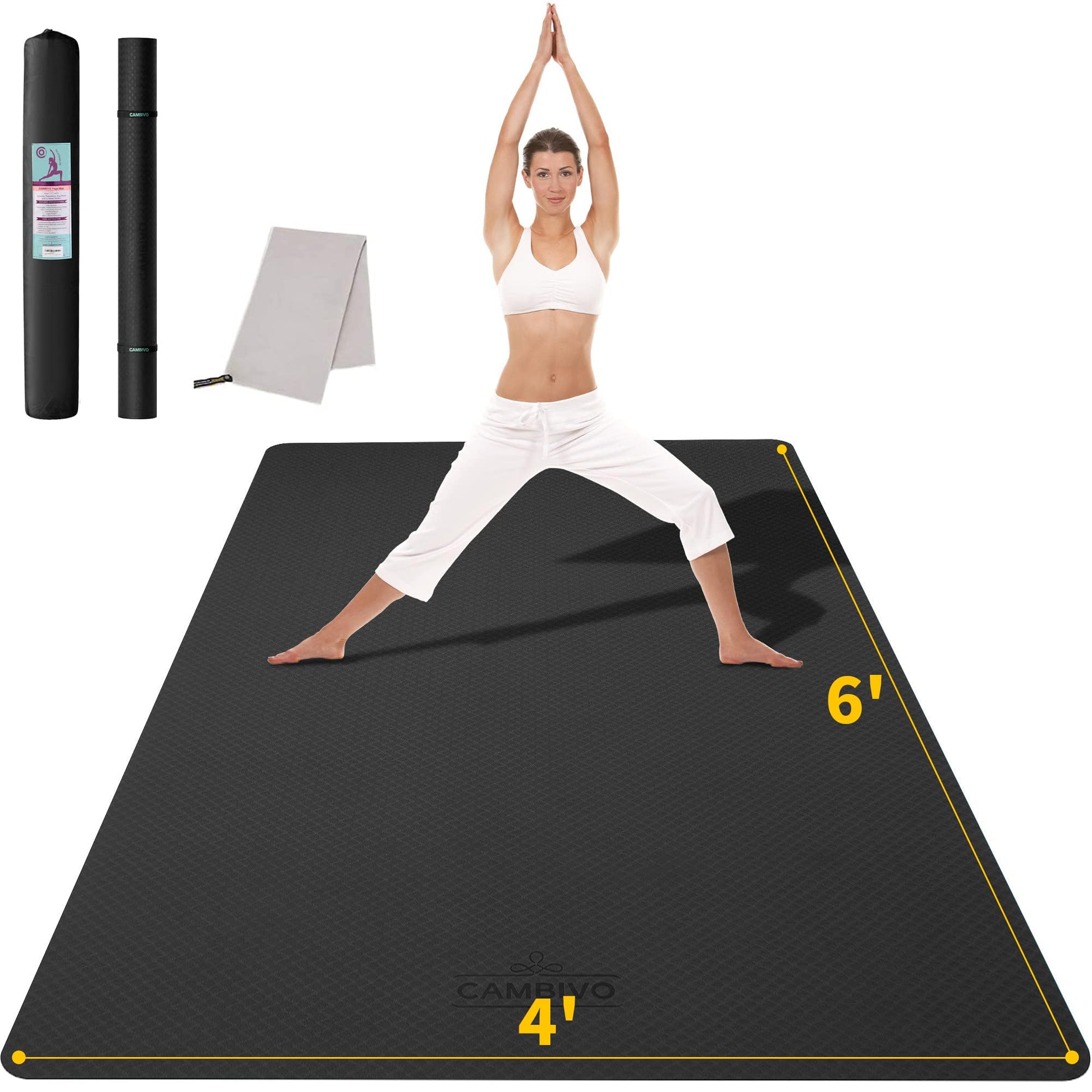 CAMBIVO Yogamatte XXL, Yoga Matte 183cm x 122cm Groß，6/8/10/12mm Extra-DickE Fitnessmatte, Breite Sportmatte Rutschfest, TPE Pilatesmatte Gymnastikmatte mit Handtuch