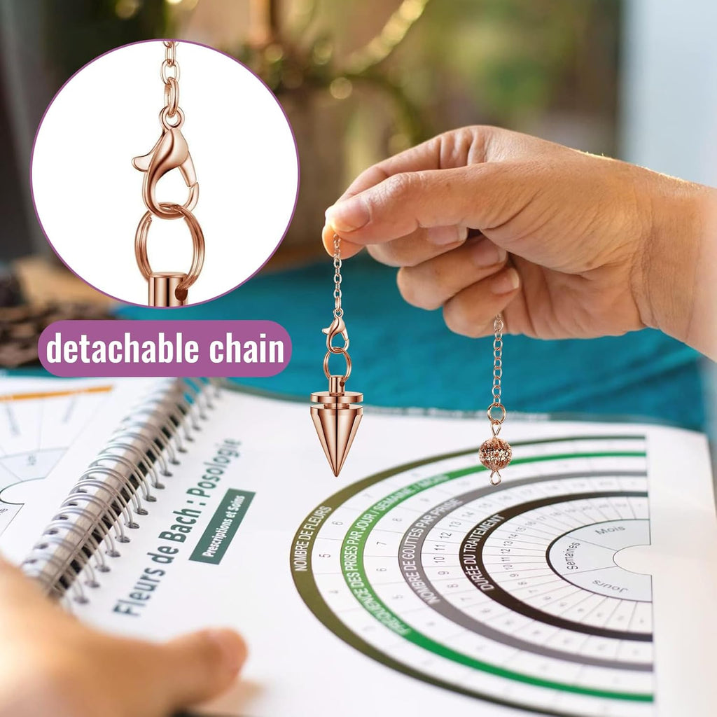 Pack of 2 Esoteric Pendulum, Jewellery Copper Pendulum, Divination Healing Reiki Pendulum Necklace, with Chain Esoteric Radiesthesia Cone Pendulum, Metal Pendulum Spiritual Lace Pendulum (Rose