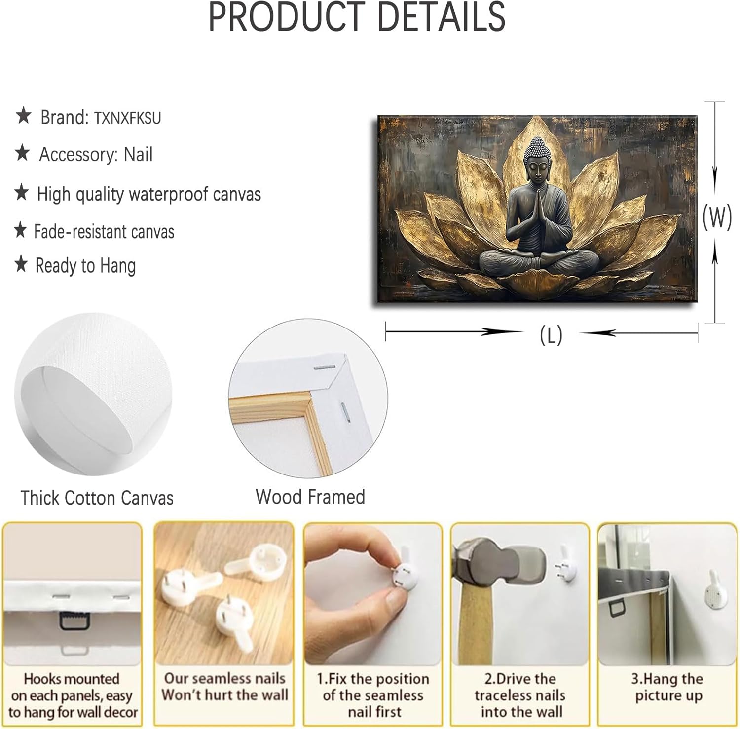 Large Buddha Lotus Canvas Wall Art Abstract Gold and Grey Zen Buddhism Decor painting Pictures Modern Serene Meditation Posters Prints for living room Bedroom Office Hallway Home Decoration