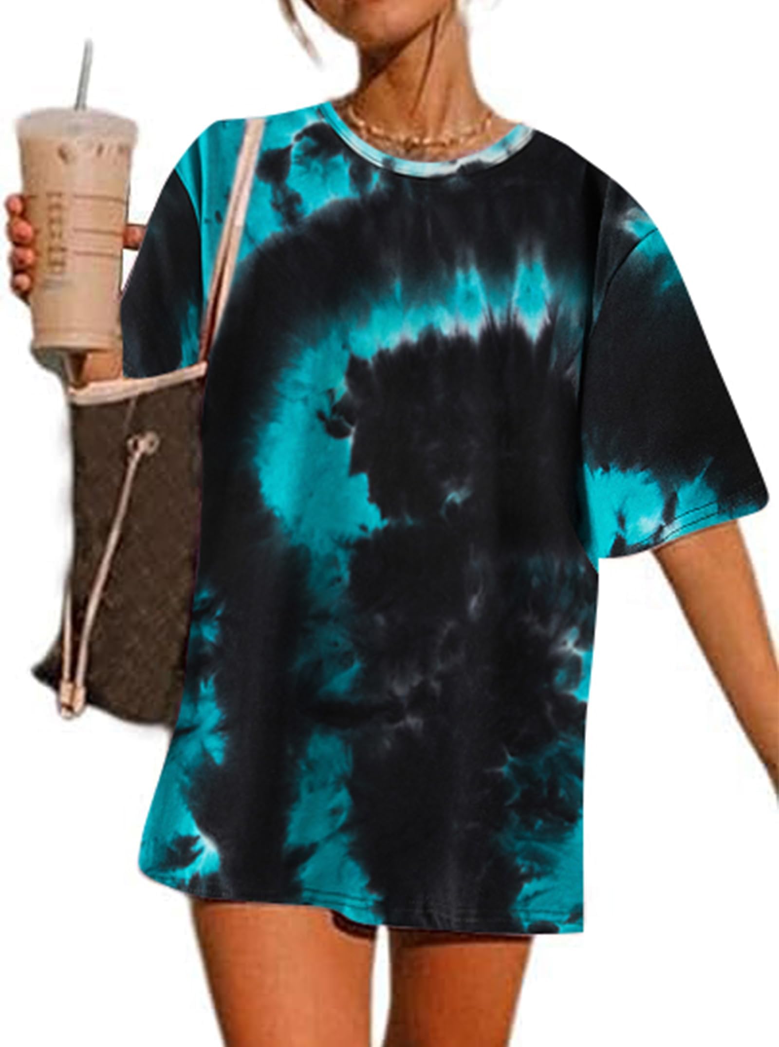 Remidoo Women's Casual Oversized T Shirt Short Sleeve Graphic Tee Letter Tie Dye Shirts