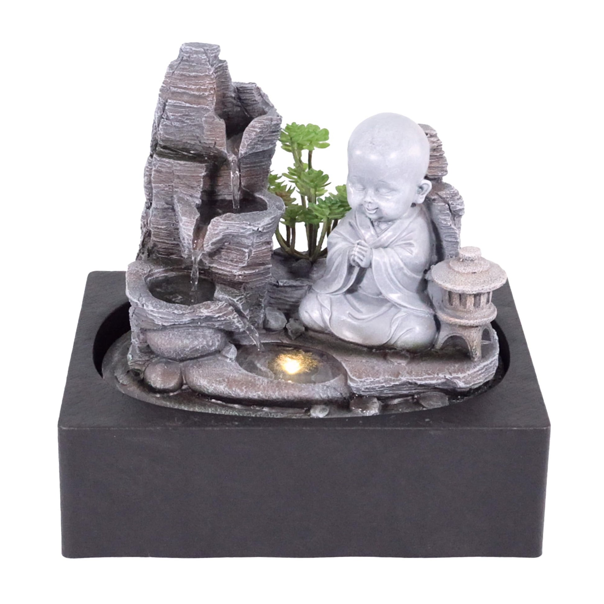 Indoor Fountain Golden Buddha with LED Lighting Table Fountain with Waterfall Decorative Fountain in Rock Look Zen Feel-Good Fountain for Home