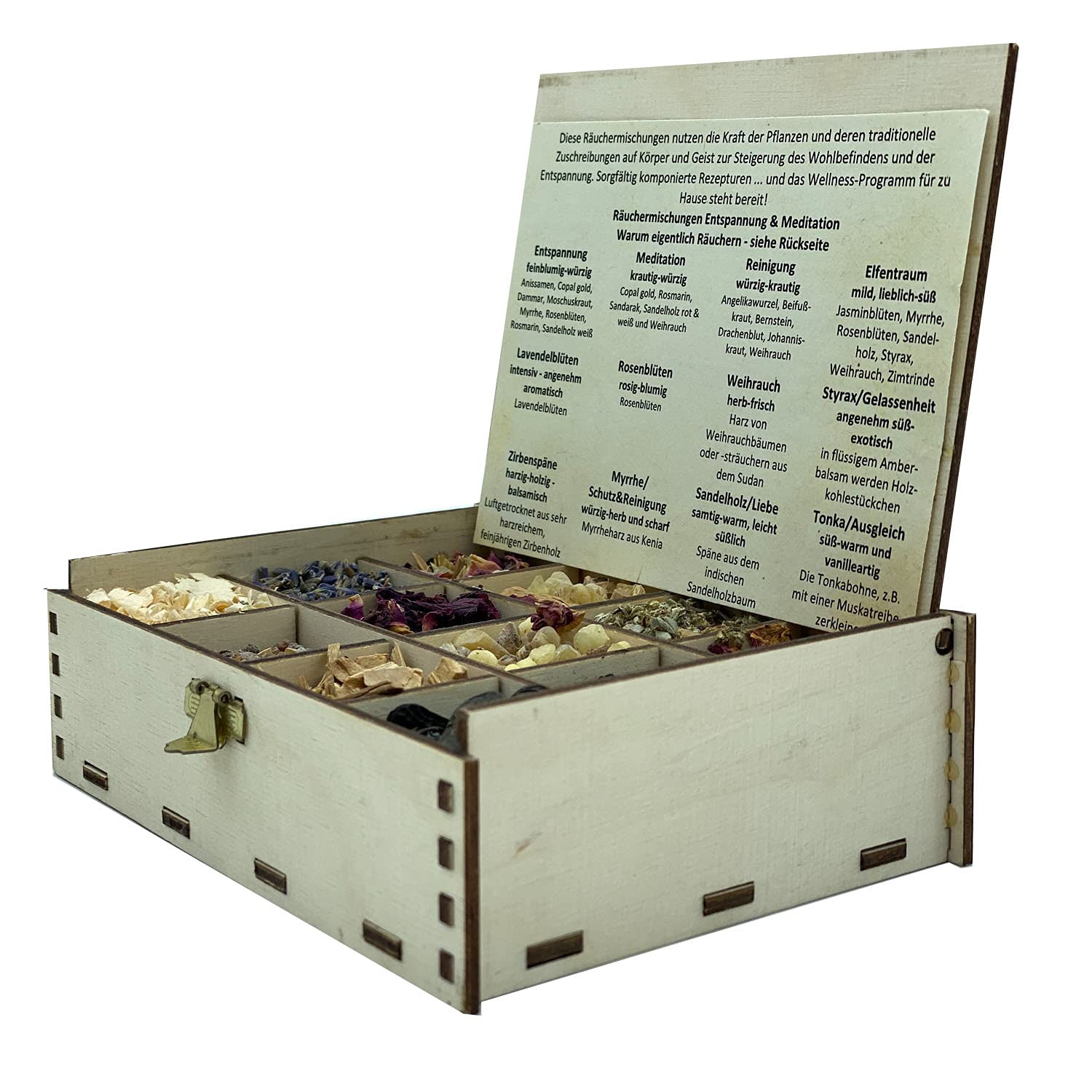 Heilkräuter Manufaktur Räucherbox Geschenkbox mit 12 Sorten Räuchermischungen Räucherwerk für die Seele, 14 x 10 x 4 cm