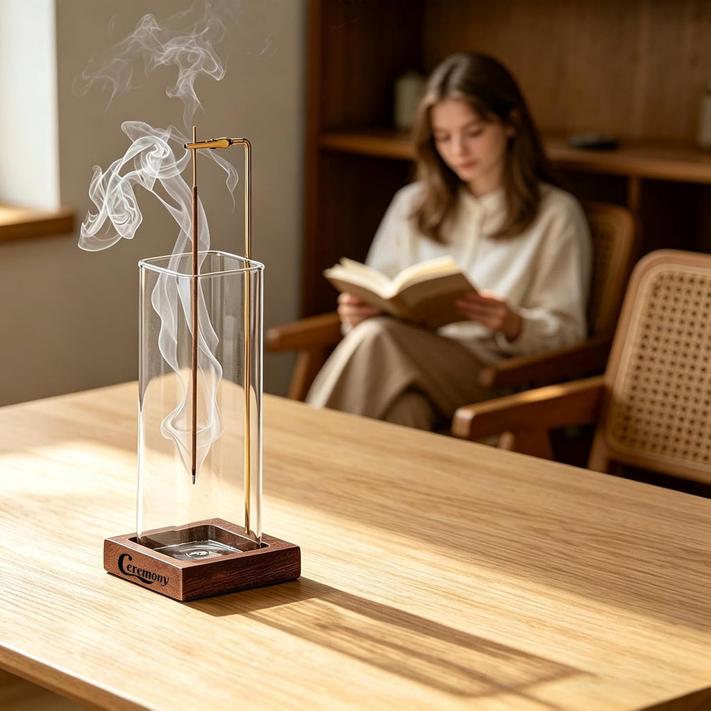 Ceremony Incense Holder,Wooden Incense Holder for Sticks with Ash Catcher | Anti-ash Incense Burner with 20 Incense Sticks and a Ash Brush for Meditation Yoga Spa Room Decor