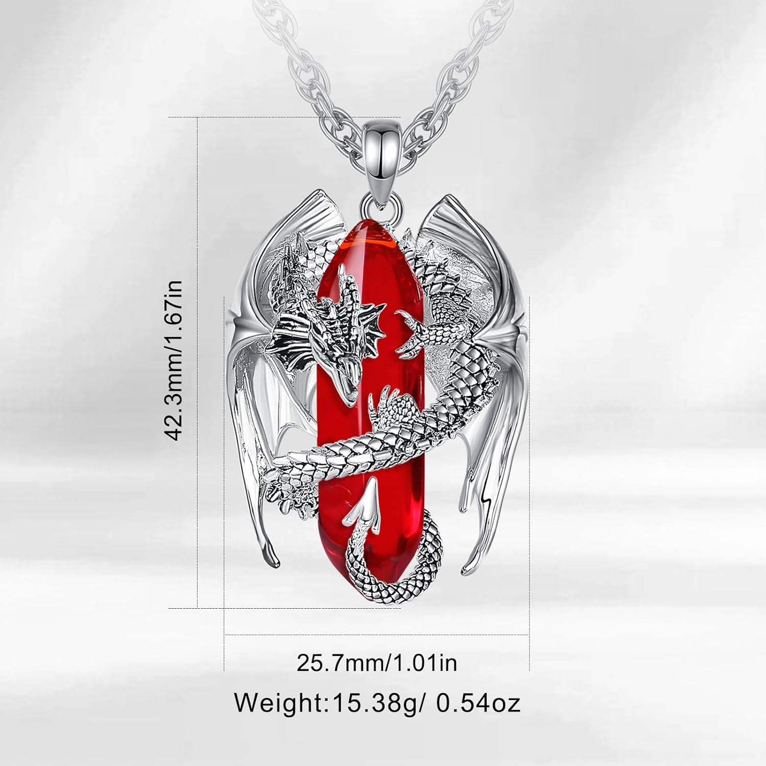INFUSEU Kristall Drachen Kette, Nordischer Drache Gewickelter Zylinder Edelstein Kristall Anhänger Sechseckiger Heilkristall Anhänger Gothic Naturkristall-Schmuck Geschenk für Männer Frauen