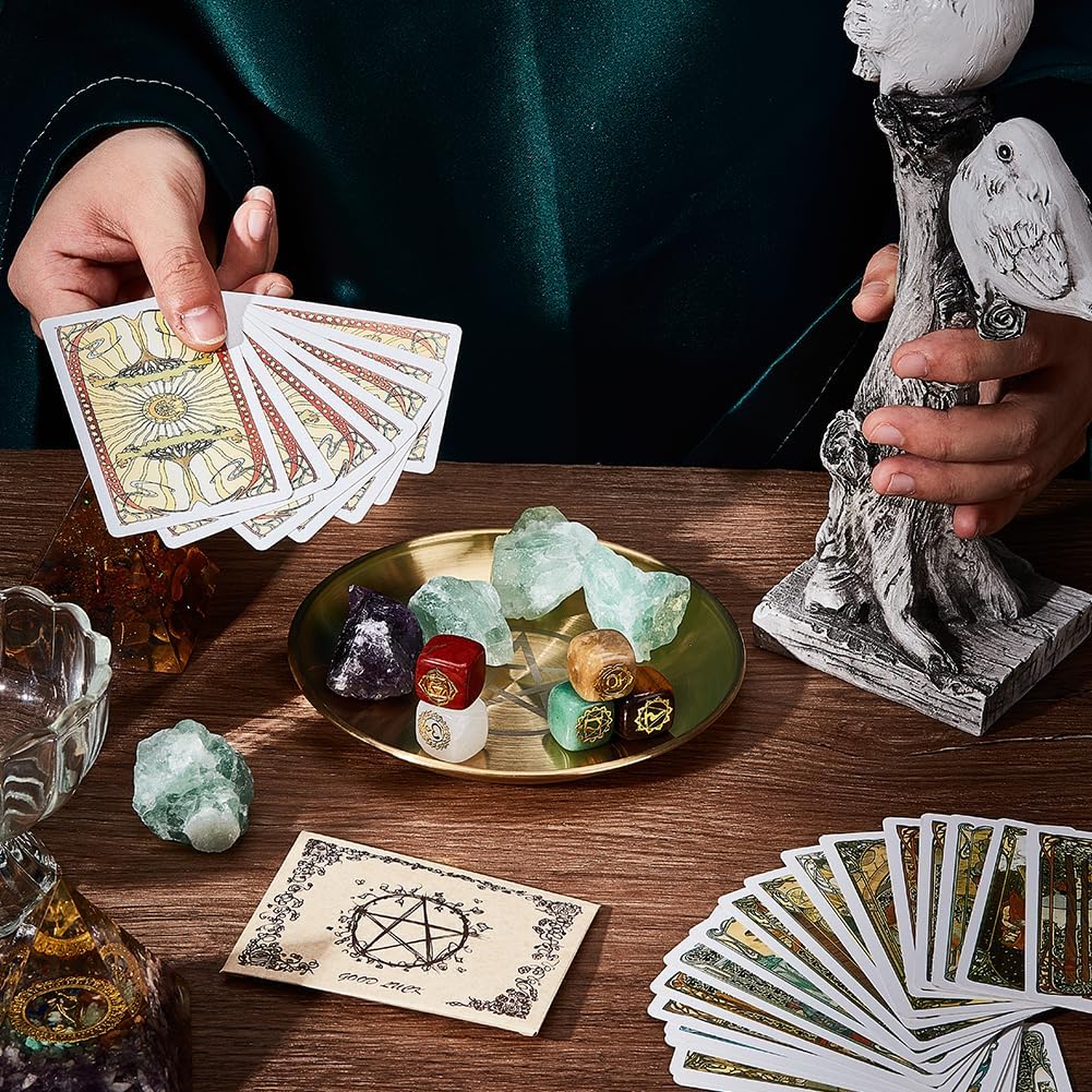 CREATCABIN Pentagramm Altarplatte Stern Tarotplatte Rituelles Brennen Kerzenhalter Teller Schalen Opfergaben Weihrauchbrenner Flache Schale Mit Altarkarte Tarotzubehör Für Hexerei Wicca Golden 14x14cm