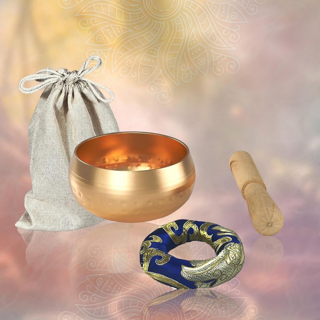 REGIS Tibetische Klangschalen-Set, Achtsamkeit und Stressabbau, Zen-Dekor, Schale handgefertigt in Nepal für Heilung und Achtsamkeit