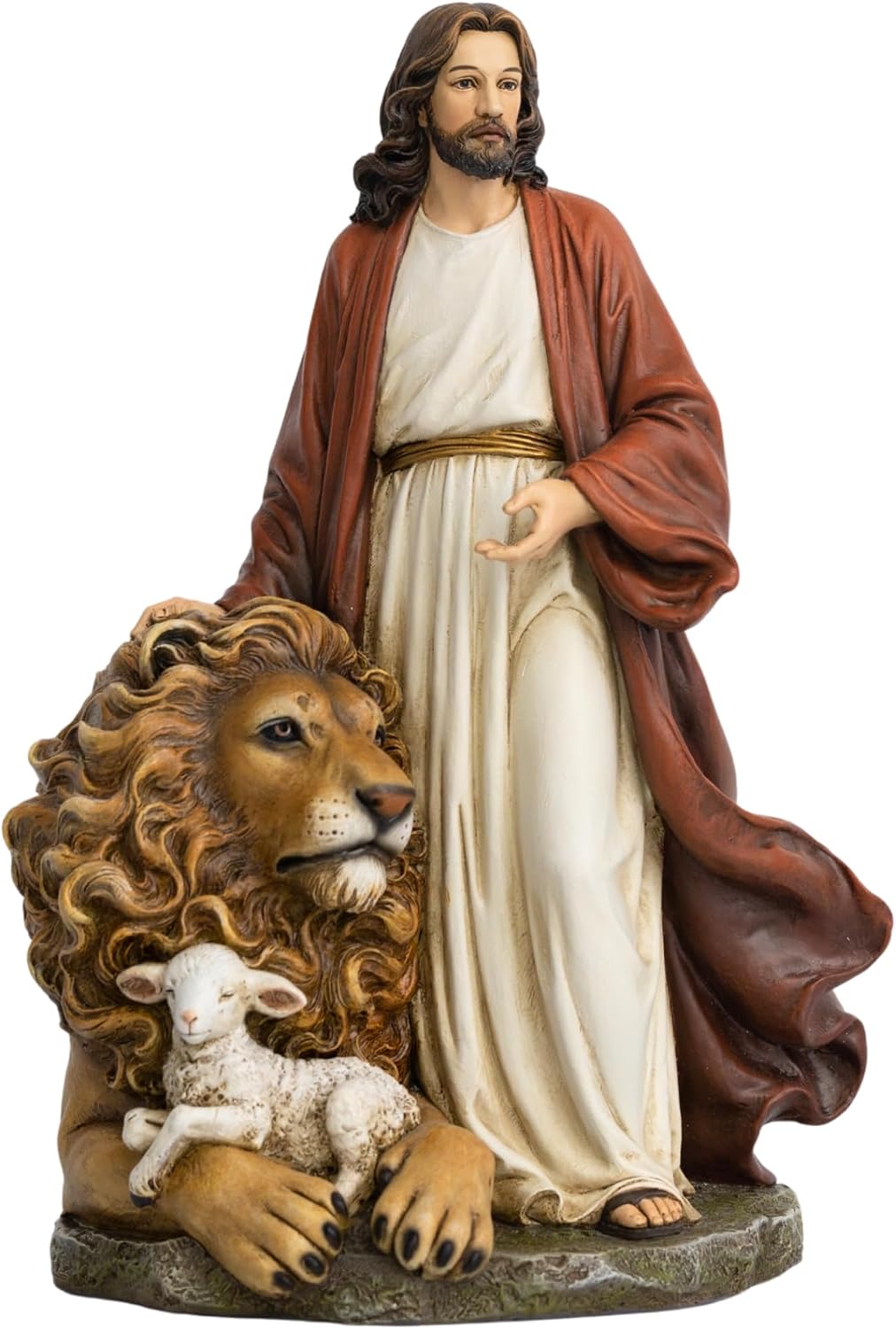Jesus with Lion and Lamb Statue 10.8 Inch Jesus Figurine the Lion of Judah & The Lamb of God Christian Figurine, Realistic Religious Sculpture for Home Décor, Faith Gift, Church Display