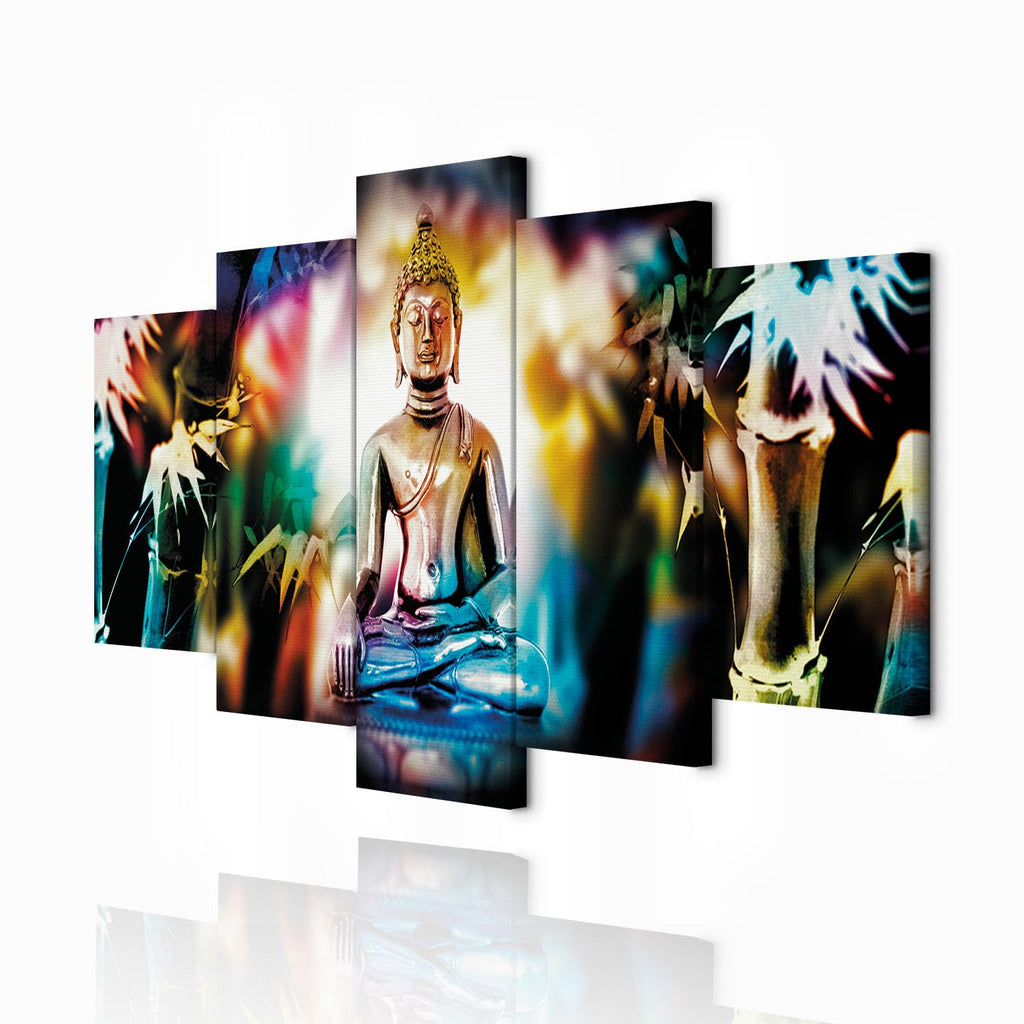 decomonkey Bilder Buddha 200x100 cm 5 Teilig Wandbild Groß Leinwandbild XXL Deko Wohnzimmer Schlafzimmer Wanddeko Pictures For Wall Poster Wall Painting Zen Orient