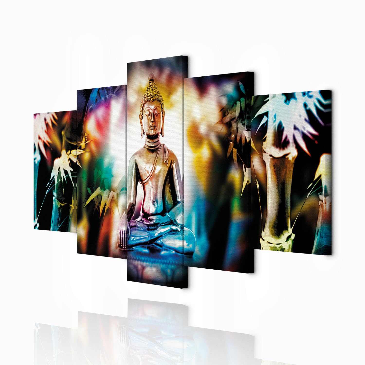 decomonkey Bilder Buddha 200x100 cm 5 Teilig Wandbild Groß Leinwandbild XXL Deko Wohnzimmer Schlafzimmer Wanddeko Pictures For Wall Poster Wall Painting Zen Orient