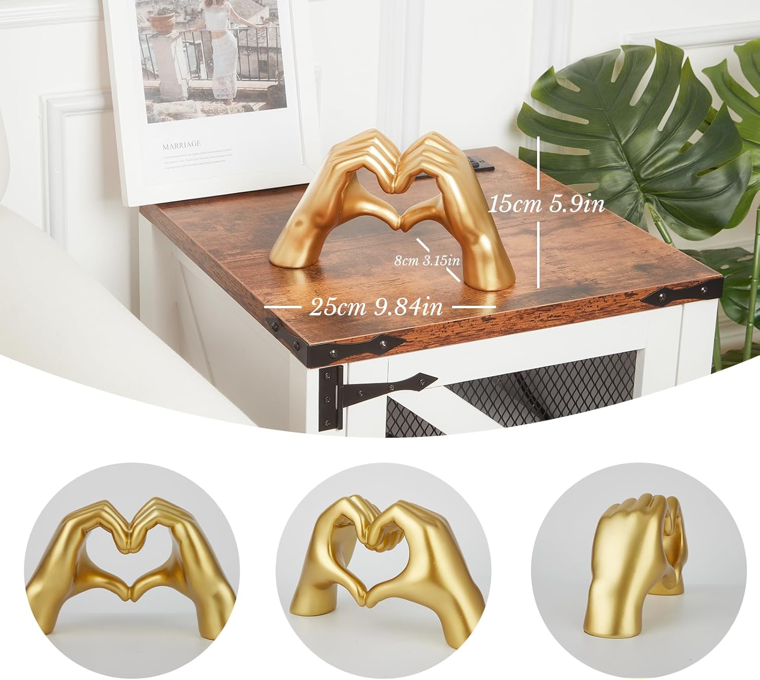 maozyiltle Gold Heart Hand Statue, Gesture Decoration, Finger Sculpture for Wedding Decoration, Home Decor, Small Ornament on Coffee Table, Office and Bedroom (Gold)