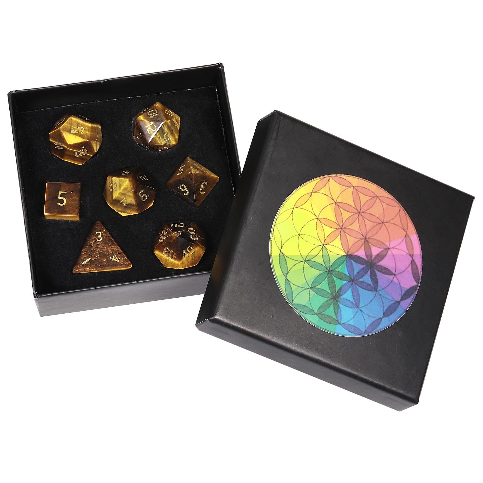 Nupuyai Kambaba Jasper Stone Polyhedral Dice Gemstones Set, 7 Pieces Healing Stones Set, Table Games for Dungeon and Dragons Dice, DND RPG MTG Dice Game Gift