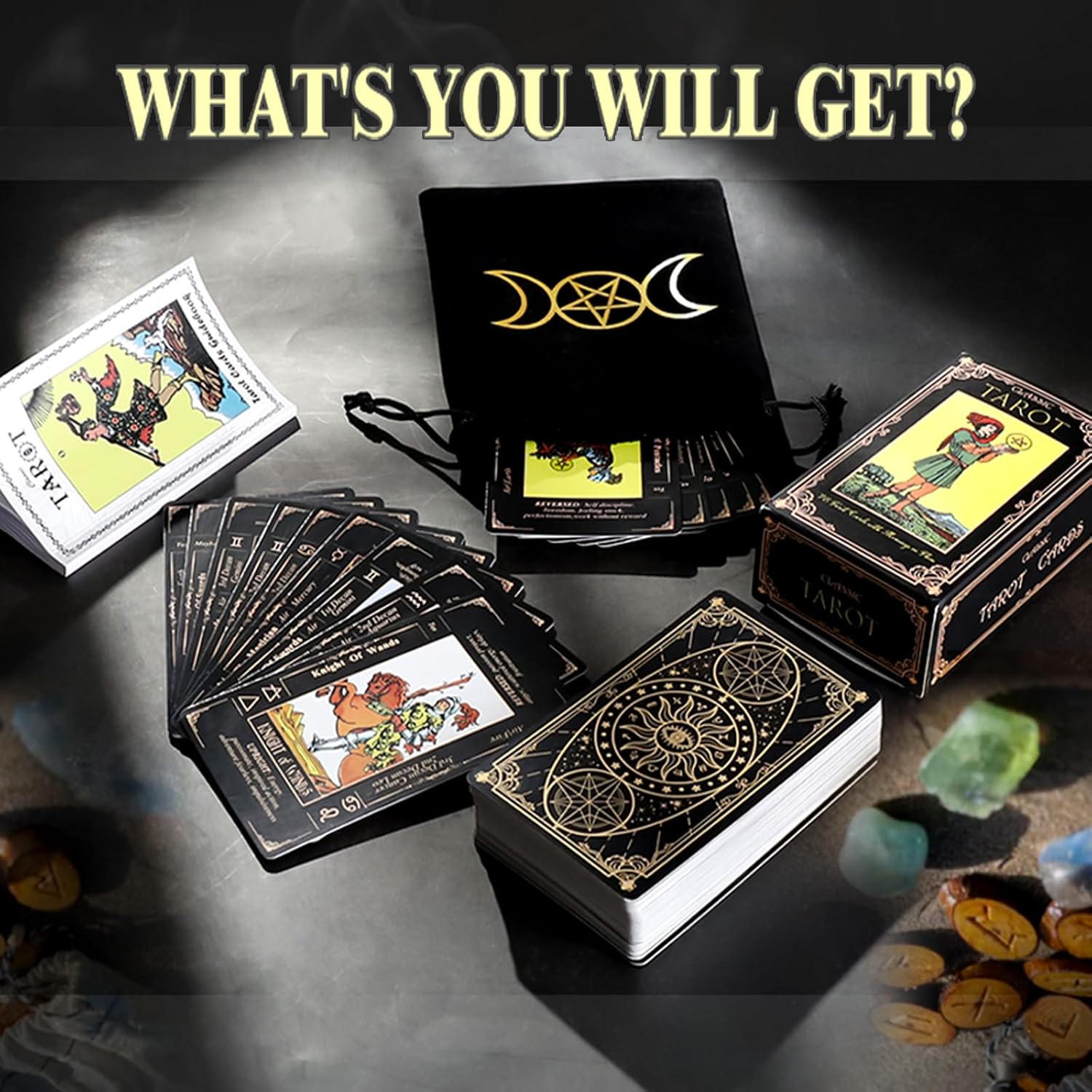 Tarotkarten Deck mit Führerbuch Leinen Tragetasche.78 Klassische Original Tarotkarten für Fortune Telling Ideal für Anfänger bis Experten, mit Bedeutungen enthalten