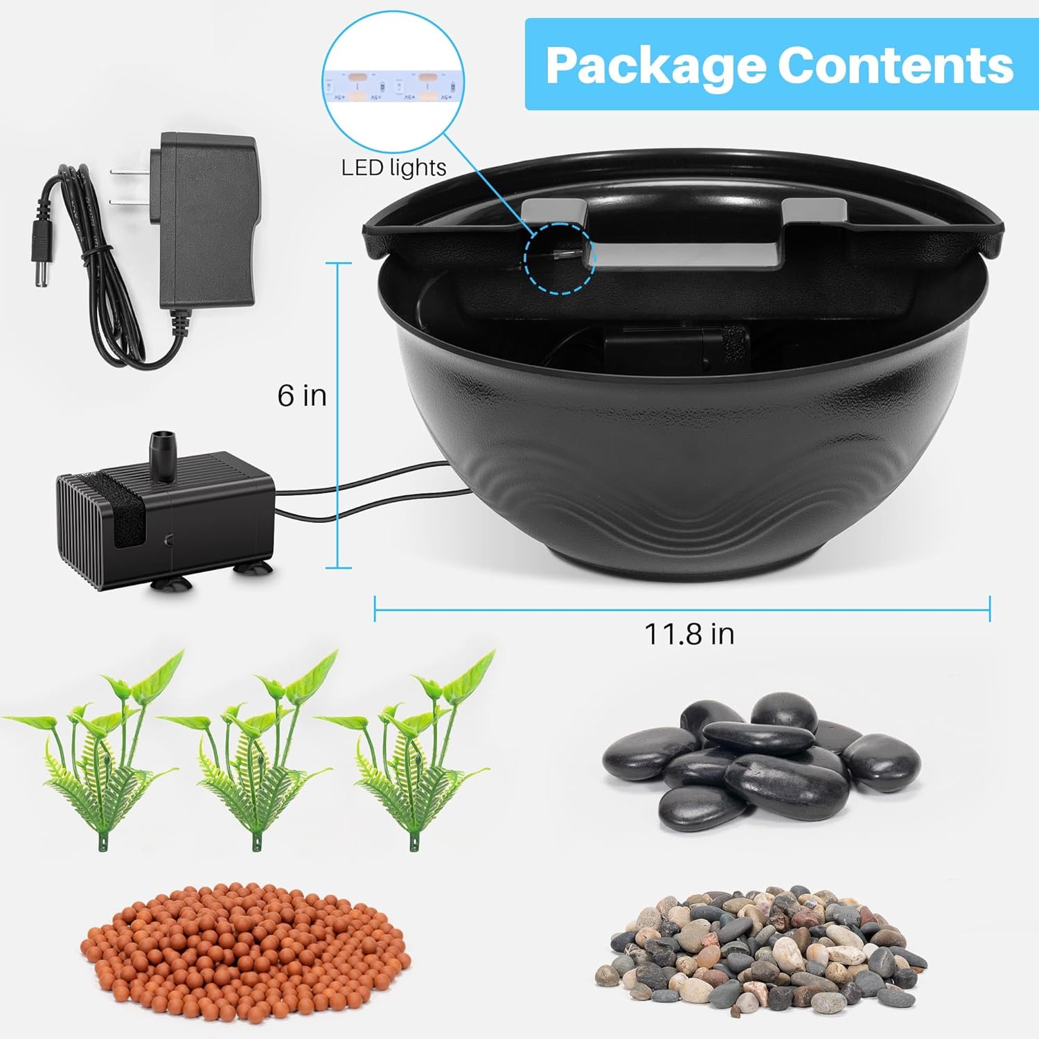 Biling Tischteich für den Innenbereich, Kleines Fischteich Set mit Wasserfall, Tisch Wasserfall Brunnen Set Wassergarten für Büro Wohnzimmer Balkon Garten, gut für Meditation und Entspannung, Schwarz