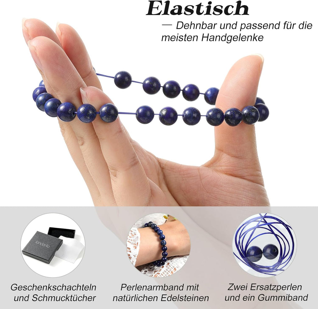 Handmade Genuine Natural Stone Beads Healing Stones Bracelet, Women's Men's Chakra Bead Bracelet, 8 mm Round Gemstone Yoga Bracelets, Includes Replacement Beads