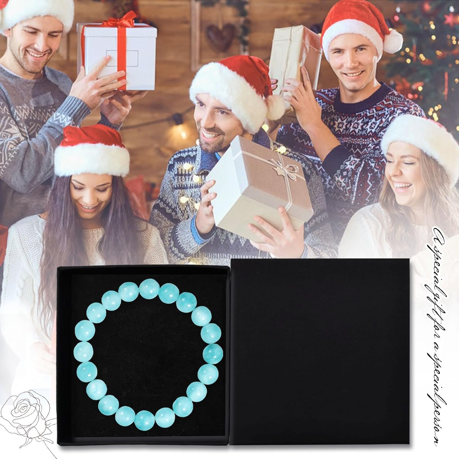 10 mm Aquamarine Bracelet Genuine Natural Stone Bracelet for Men and Women, Adjustable Blue Natural Gemstone Healing Stones Bead Bracelet Chakra Yoga Bracelet Brings Happiness, Wealth and Prosperity