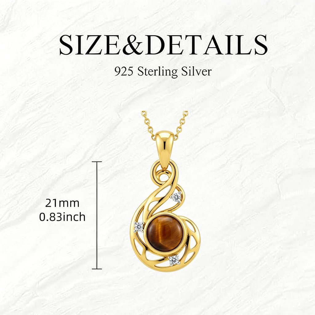 14k Gold Plated Tiger Eye Necklace for Women Genuine Diamond Pendant 925 Sterling Silver Tiger Eye Jewelry Gift for Mother Wife