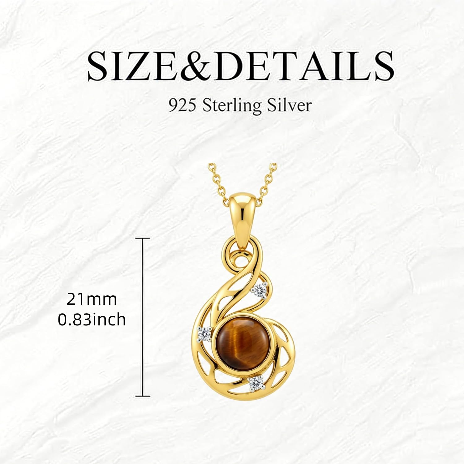 14k Gold Plated Tiger Eye Necklace for Women Genuine Diamond Pendant 925 Sterling Silver Tiger Eye Jewelry Gift for Mother Wife