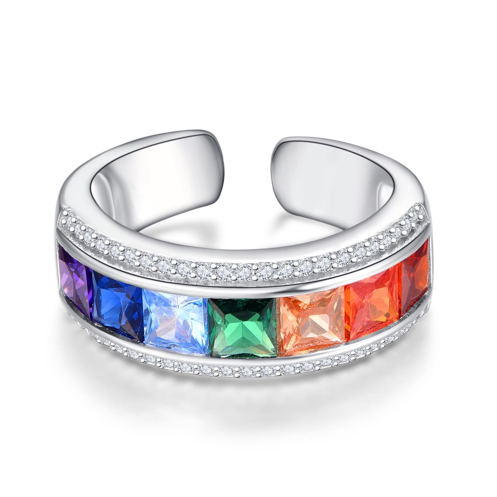 KINGWHYTE Chakra Ring für Frauen 925 Sterling Silber Verstellbare Ringe Heilender Schmuck Chakra-Geschenke für Mama Tochter Yoga-Liebhaber