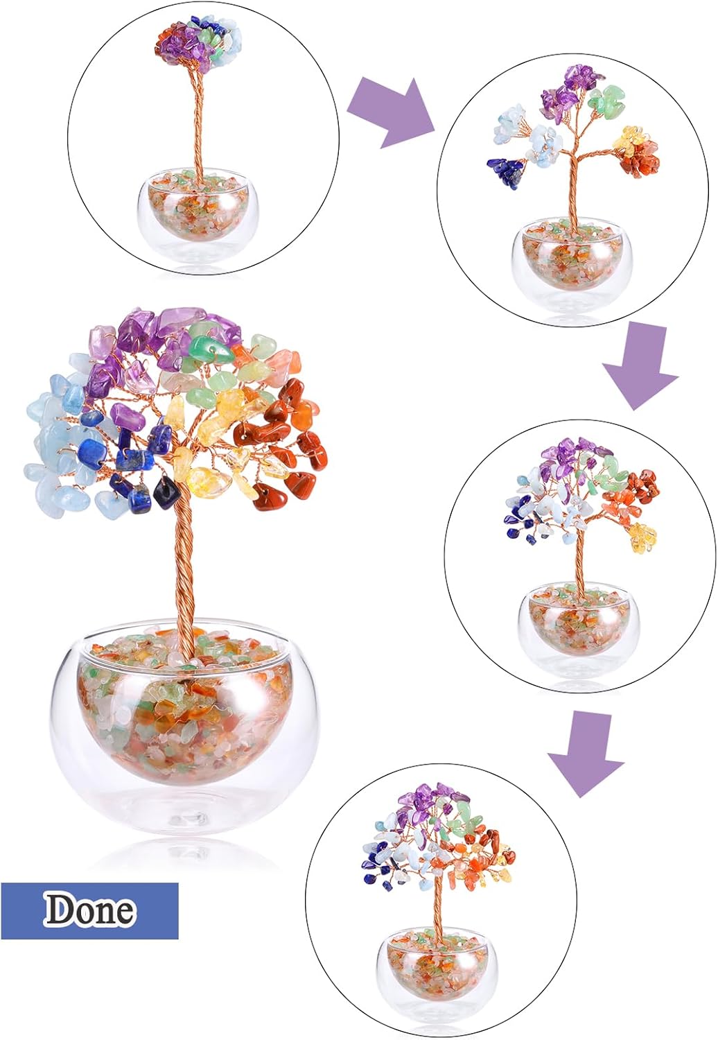 7 Chakra Feng Shui Baum mit Glas Basis Lebensbaum Deko Heilsteine Edelsteine Baum Geldbaum Kristallbaum Glücksbringer Spirituelle Feng Shui Deko