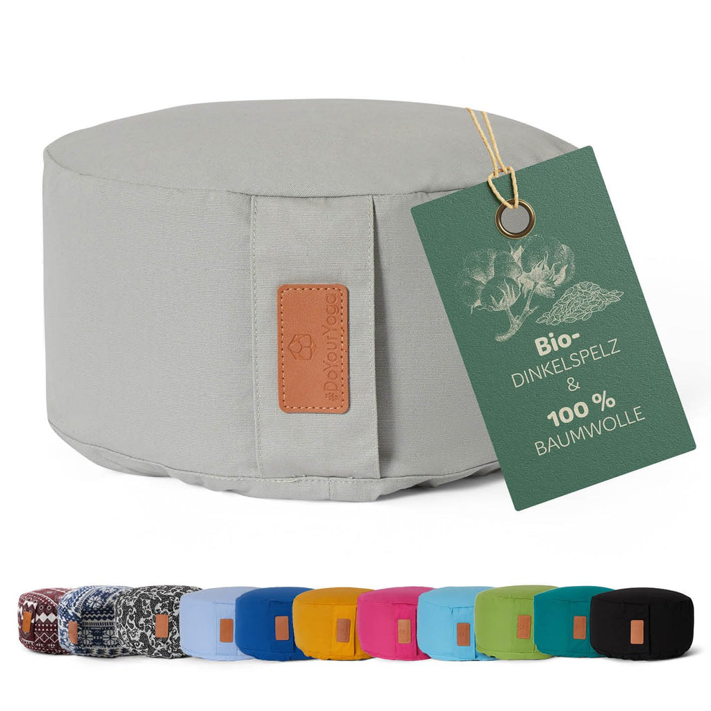 rundes Yogabolster 30cm x 15cm | Waschbarer Bezug |gefüllt mit Bio-Dinkelspelz (KBA) oder Bio-Buchweizenschalen (KBA) | Yoga Kissen für Yin Yoga & Meditation