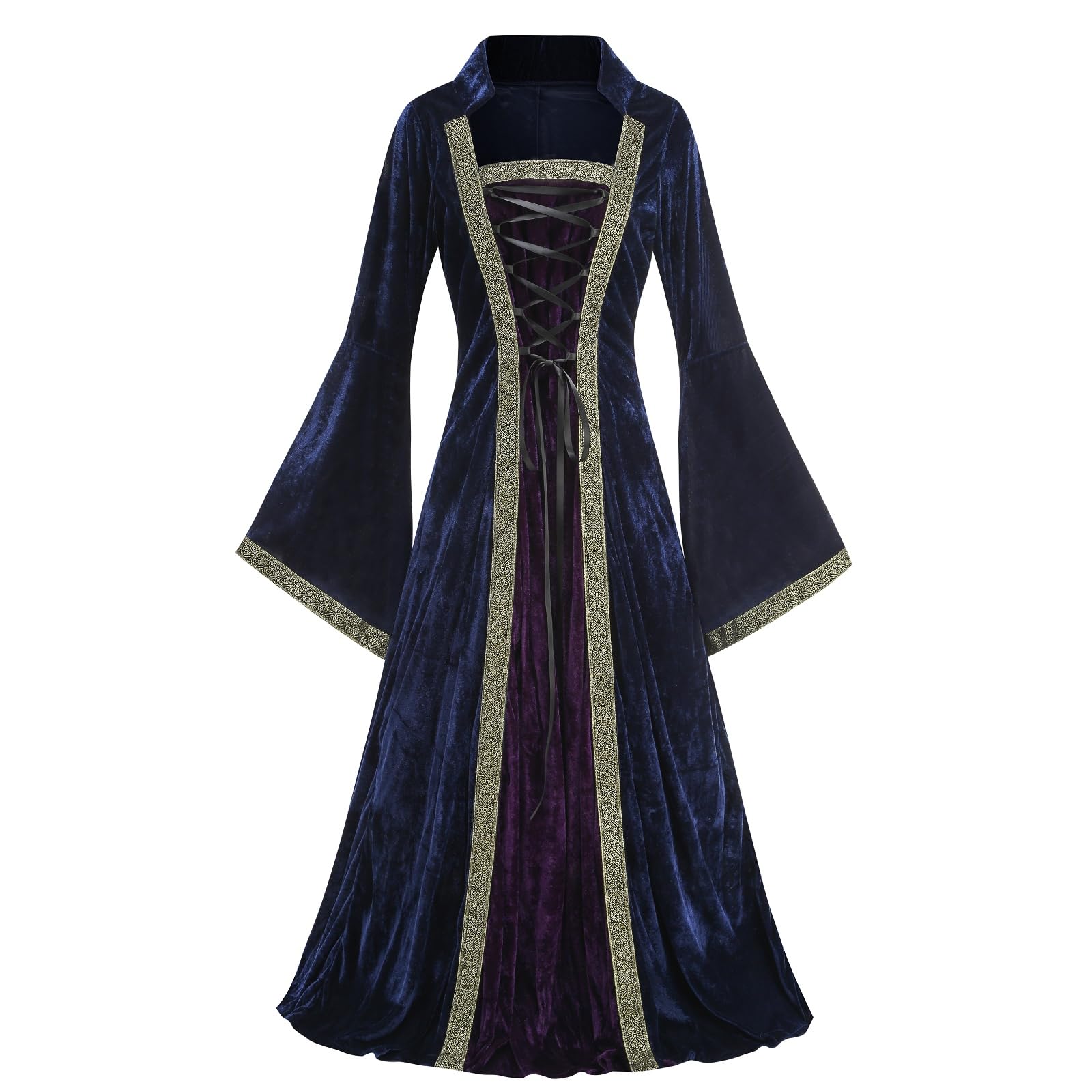 Colorful House Women Medieval Tea Party Dress Victorian Era Bubble Sleeves Velvet High Waist Long Dress with Belt and Gloves