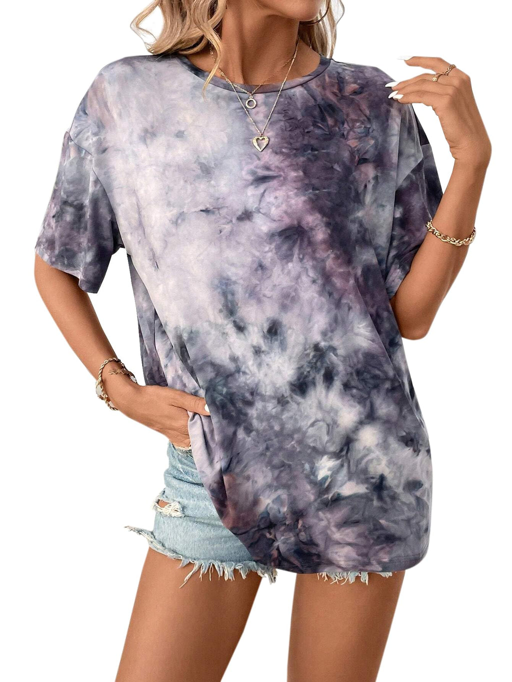 Remidoo Women's Casual Oversized T Shirt Short Sleeve Graphic Tee Letter Tie Dye Shirts