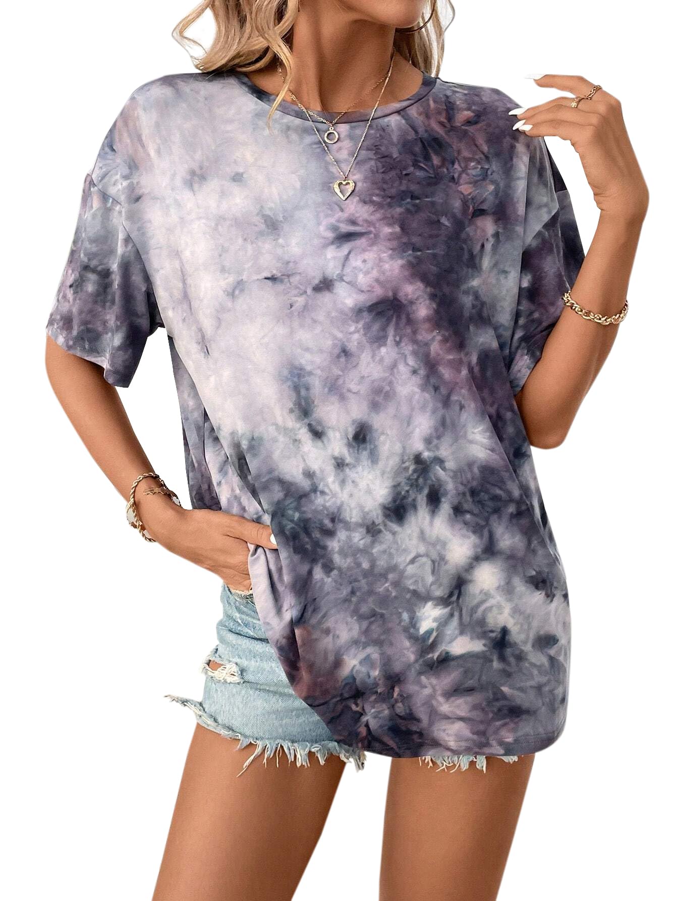 Remidoo Women's Casual Oversized T Shirt Short Sleeve Graphic Tee Letter Tie Dye Shirts