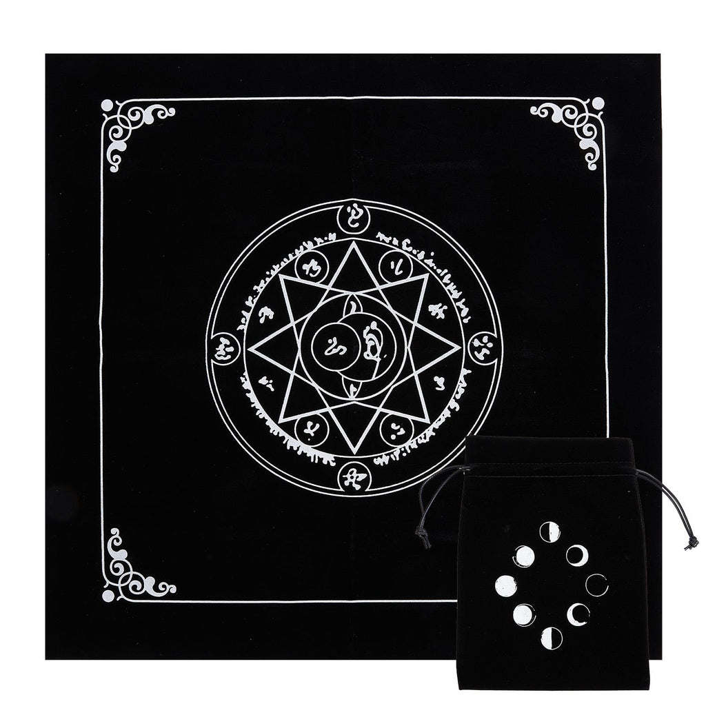 CREATCABIN Altartuch Mond Sonne Stern Pentagramm Himmlisches Tarot-Deck Spiritueller Wandteppich Tischdecke Macht Heiliges Tuch Astrologie Für Wahrsagen Premium-Hexereizubehör Pagan 19.29x19.29 cm