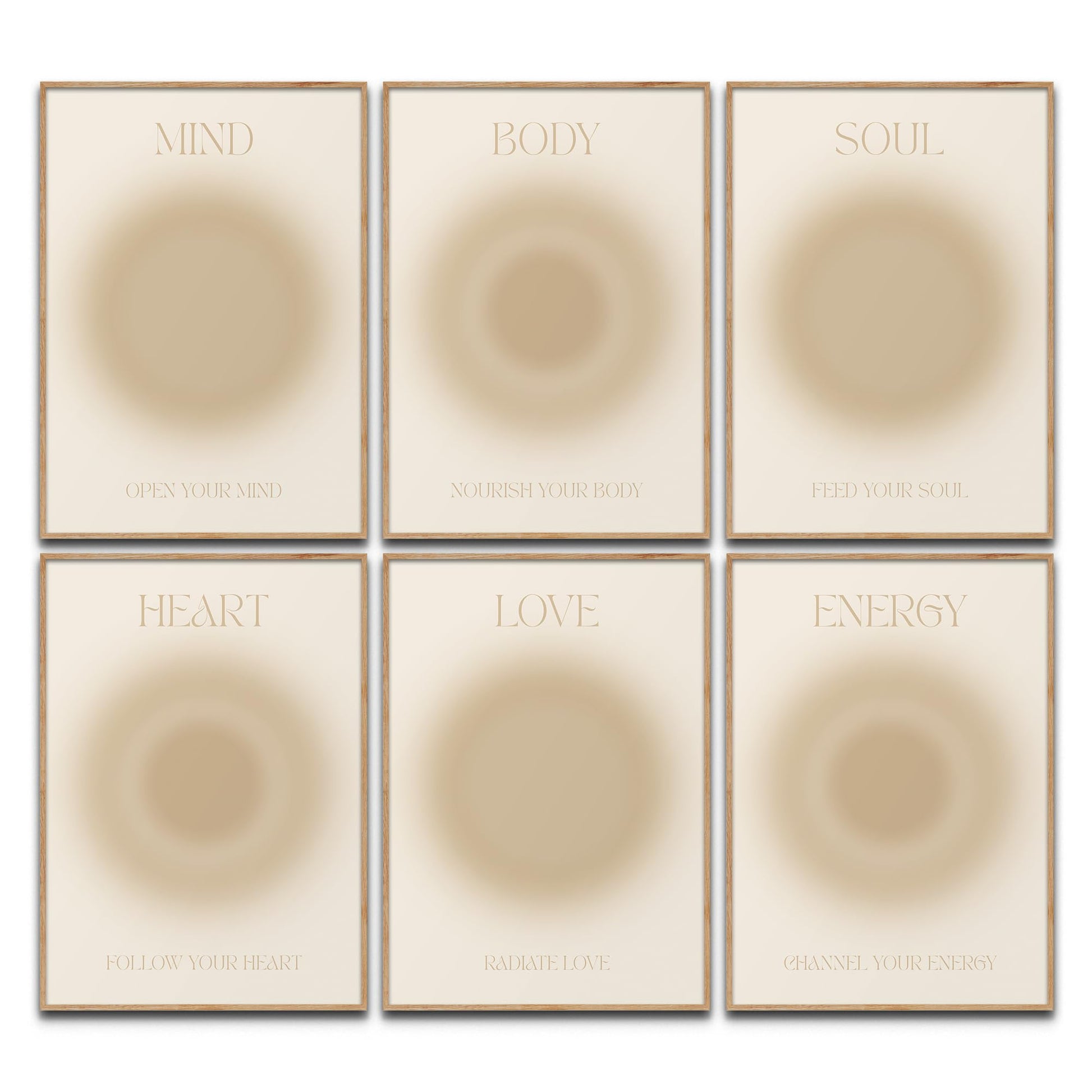 Mind Body Soul Poster Set Achtsamkeit Aura Farben Yoga Wanddeko Inspirierende Bilder Mindfulness Schlafzimmer Deko Wohnzimmer Dekoration Homeoffice Achtsamkeitsposter (6x A4 | Ohne Rahmen)