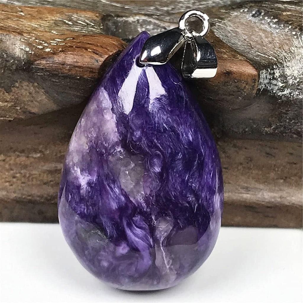 PHONME Natural Charoite Pendant Purple Charoite Crystal Stone Jewelry for Women Men Healing Gift 30x19x8mm Beads Silver Water Drop Gemstone AAAAA Fashion Accessories