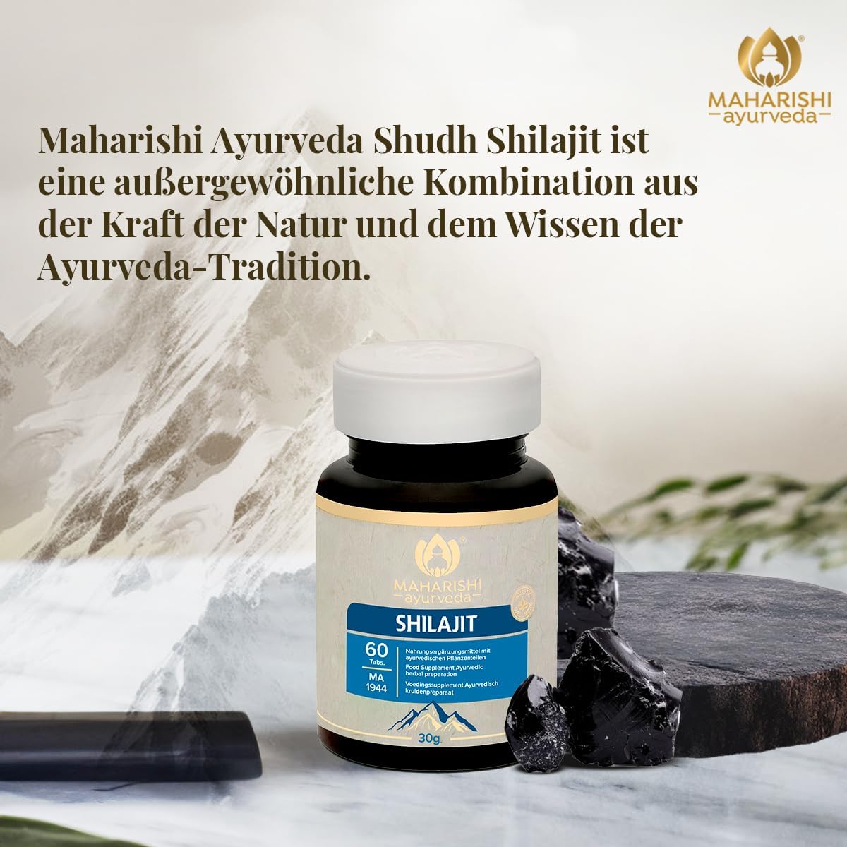 Maharishi Ayurveda Shilajit 995 mg Nahrungsergänzungsmittel mit ayurvedischen Pflanzenteilen & Mineralien 60 Tabs 1er Pack